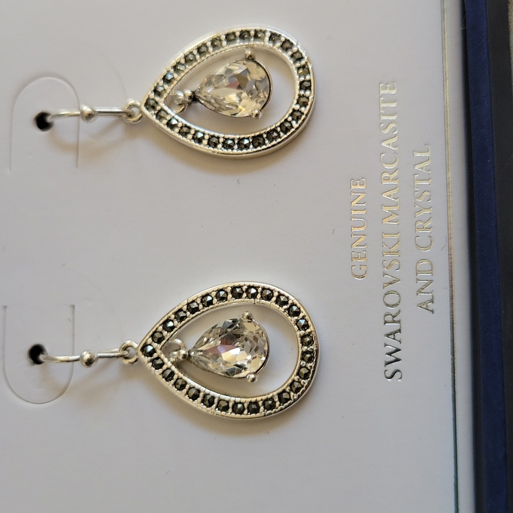 SWAROVSKI Marcasite and Crystal Drop Earrings. NWT - Picture 4 of 4